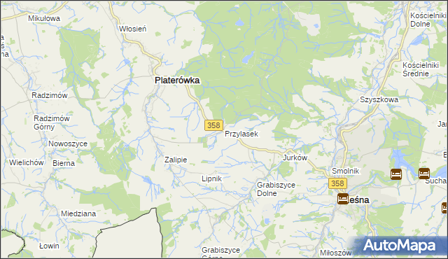 mapa Przylasek gmina Platerówka, Przylasek gmina Platerówka na mapie Targeo