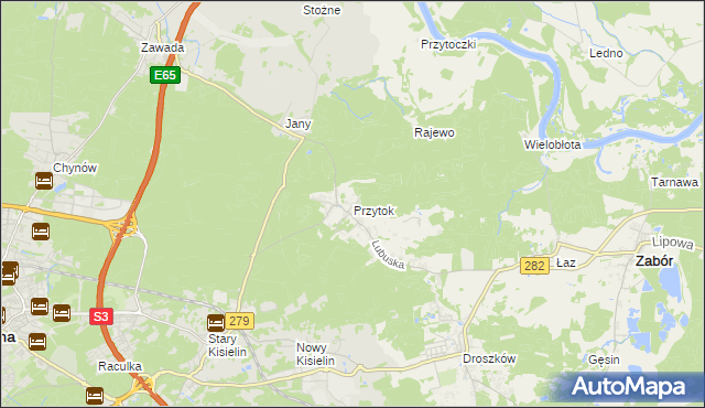 mapa Przytok gmina Zabór, Przytok gmina Zabór na mapie Targeo