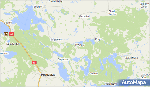 mapa Przytuły gmina Pozezdrze, Przytuły gmina Pozezdrze na mapie Targeo