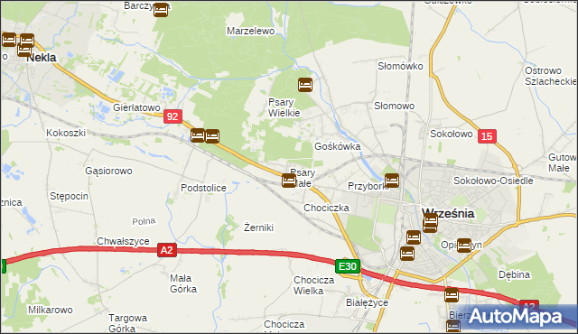 mapa Psary Małe gmina Września, Psary Małe gmina Września na mapie Targeo