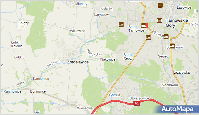mapa Ptakowice gmina Zbrosławice, Ptakowice gmina Zbrosławice na mapie Targeo