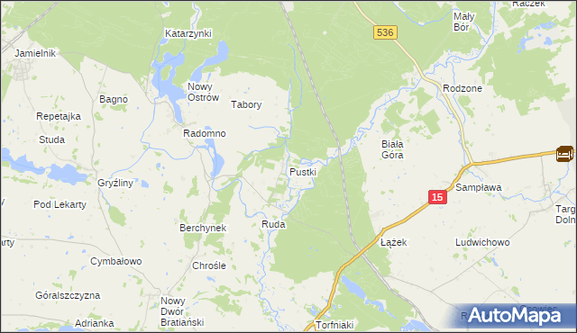 mapa Pustki gmina Nowe Miasto Lubawskie, Pustki gmina Nowe Miasto Lubawskie na mapie Targeo