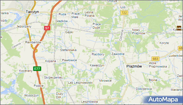 mapa Racibory gmina Tarczyn, Racibory gmina Tarczyn na mapie Targeo