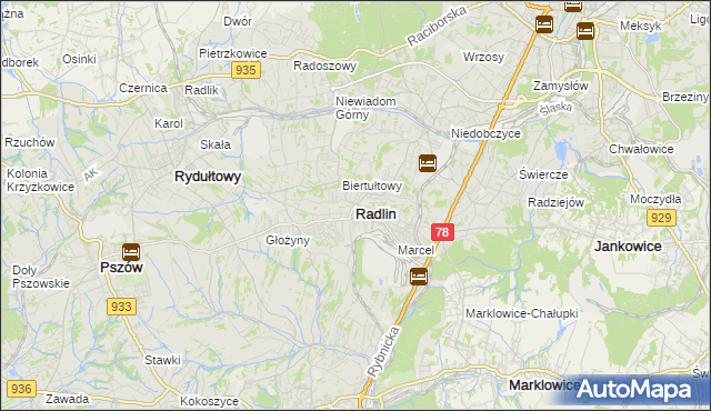 mapa Radlin powiat wodzisławski, Radlin powiat wodzisławski na mapie Targeo