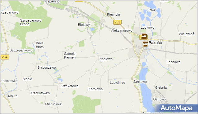 mapa Radłowo gmina Pakość, Radłowo gmina Pakość na mapie Targeo