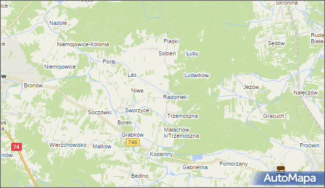 mapa Radomek gmina Końskie, Radomek gmina Końskie na mapie Targeo