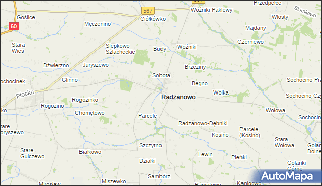 mapa Radzanowo, Radzanowo na mapie Targeo