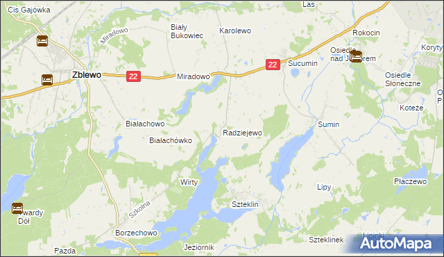 mapa Radziejewo gmina Zblewo, Radziejewo gmina Zblewo na mapie Targeo