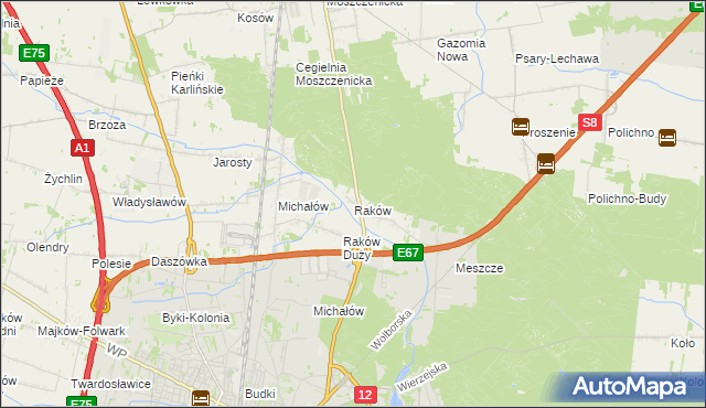 mapa Raków gmina Moszczenica, Raków gmina Moszczenica na mapie Targeo