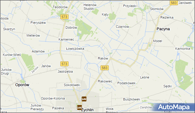 mapa Raków gmina Pacyna, Raków gmina Pacyna na mapie Targeo