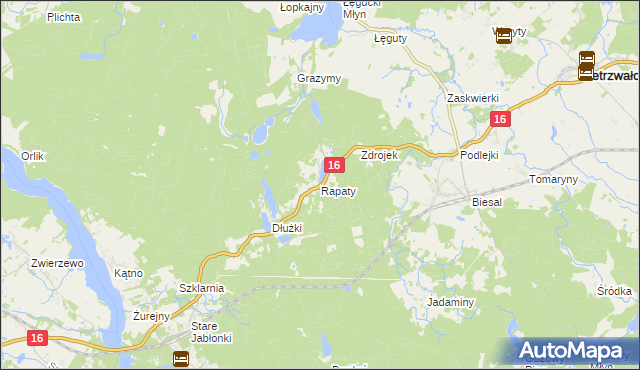 mapa Rapaty gmina Gietrzwałd, Rapaty gmina Gietrzwałd na mapie Targeo