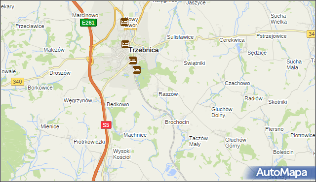 mapa Raszów gmina Trzebnica, Raszów gmina Trzebnica na mapie Targeo