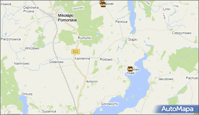 mapa Rodowo gmina Prabuty, Rodowo gmina Prabuty na mapie Targeo