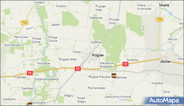 mapa Rogów powiat brzeziński, Rogów powiat brzeziński na mapie Targeo