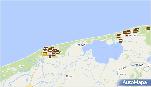 mapa Rogowo gmina Trzebiatów, Rogowo gmina Trzebiatów na mapie Targeo