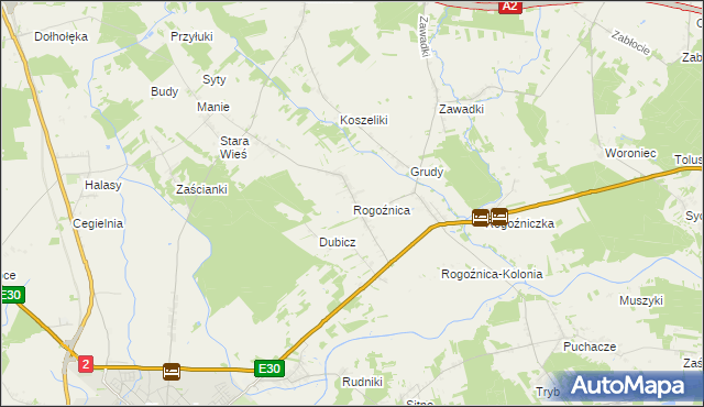 mapa Rogoźnica gmina Międzyrzec Podlaski, Rogoźnica gmina Międzyrzec Podlaski na mapie Targeo