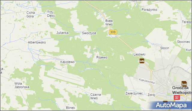 mapa Rojewo gmina Grodzisk Wielkopolski, Rojewo gmina Grodzisk Wielkopolski na mapie Targeo