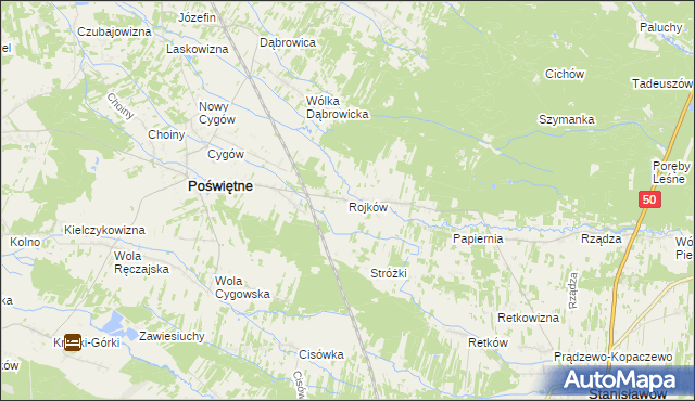 mapa Rojków gmina Poświętne, Rojków gmina Poświętne na mapie Targeo