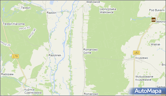 mapa Romanowo Górne, Romanowo Górne na mapie Targeo