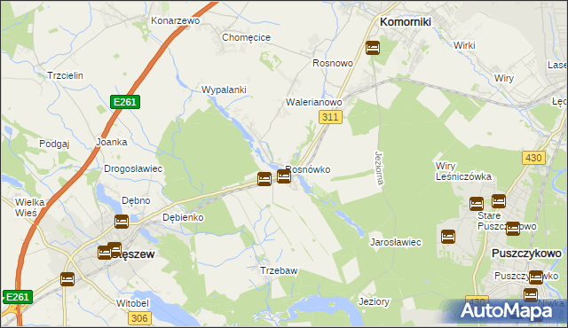 mapa Rosnówko gmina Komorniki, Rosnówko gmina Komorniki na mapie Targeo