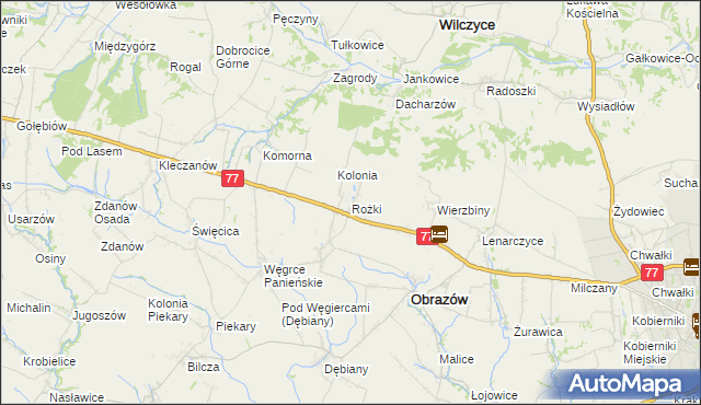 mapa Rożki gmina Obrazów, Rożki gmina Obrazów na mapie Targeo