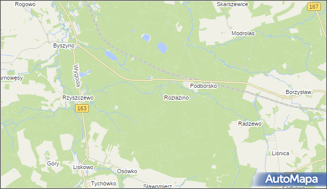 mapa Rozłazino gmina Tychowo, Rozłazino gmina Tychowo na mapie Targeo