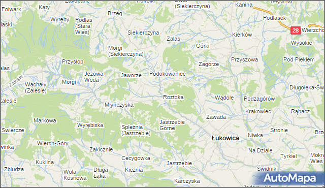 mapa Roztoka gmina Łukowica, Roztoka gmina Łukowica na mapie Targeo