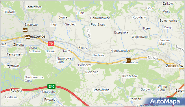 mapa Rudawa gmina Zabierzów, Rudawa gmina Zabierzów na mapie Targeo