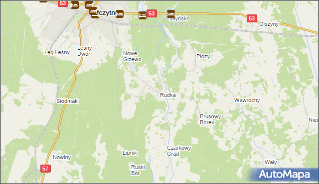mapa Rudka gmina Szczytno, Rudka gmina Szczytno na mapie Targeo