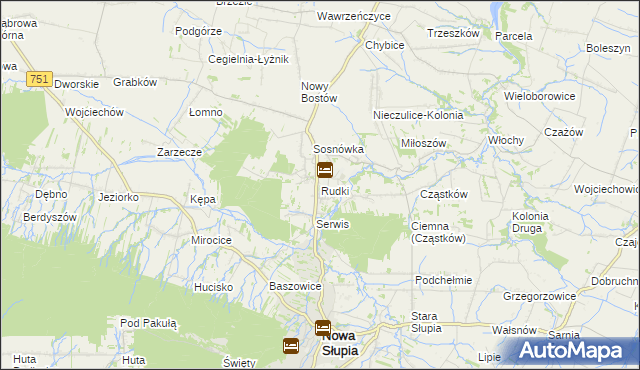 mapa Rudki gmina Nowa Słupia, Rudki gmina Nowa Słupia na mapie Targeo