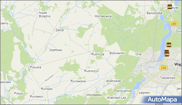 mapa Rudnicze gmina Wągrowiec, Rudnicze gmina Wągrowiec na mapie Targeo