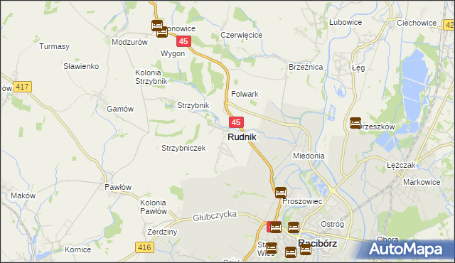 mapa Rudnik powiat raciborski, Rudnik powiat raciborski na mapie Targeo