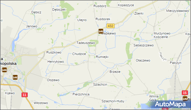 mapa Rumiejki gmina Środa Wielkopolska, Rumiejki gmina Środa Wielkopolska na mapie Targeo