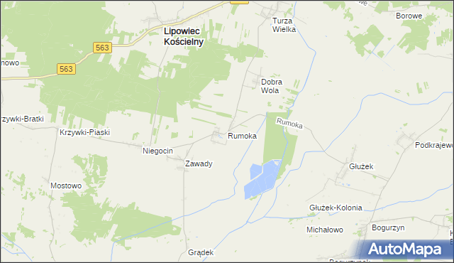 mapa Rumoka gmina Lipowiec Kościelny, Rumoka gmina Lipowiec Kościelny na mapie Targeo