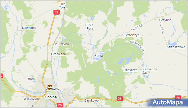 mapa Rurka gmina Chojna, Rurka gmina Chojna na mapie Targeo