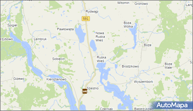 mapa Ruska Wieś gmina Mrągowo, Ruska Wieś gmina Mrągowo na mapie Targeo