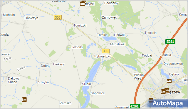 mapa Rybojedzko gmina Stęszew, Rybojedzko gmina Stęszew na mapie Targeo