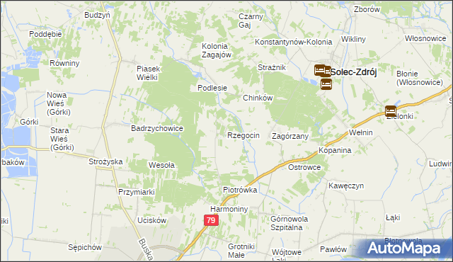 mapa Rzegocin gmina Nowy Korczyn, Rzegocin gmina Nowy Korczyn na mapie Targeo