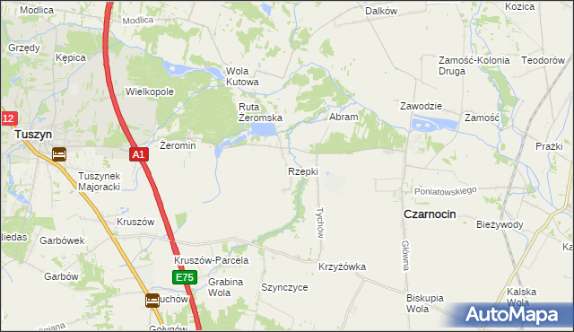 mapa Rzepki gmina Czarnocin, Rzepki gmina Czarnocin na mapie Targeo