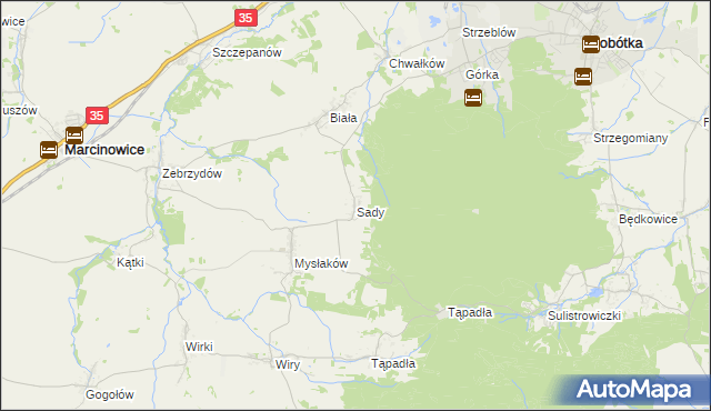 mapa Sady gmina Marcinowice, Sady gmina Marcinowice na mapie Targeo