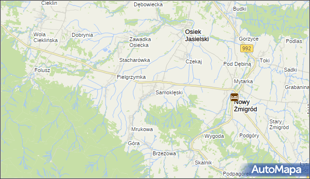 mapa Samoklęski gmina Osiek Jasielski, Samoklęski gmina Osiek Jasielski na mapie Targeo