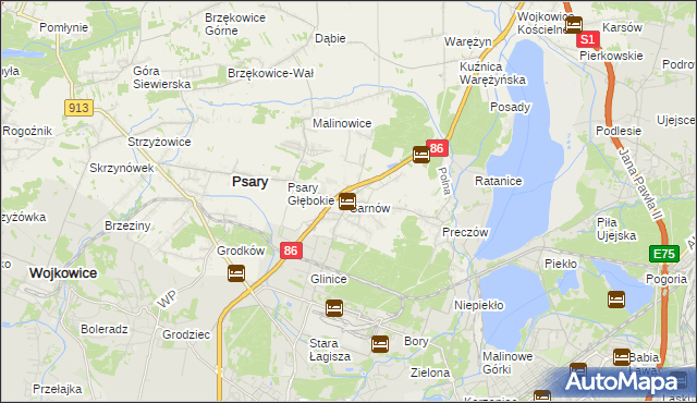 mapa Sarnów gmina Psary, Sarnów gmina Psary na mapie Targeo