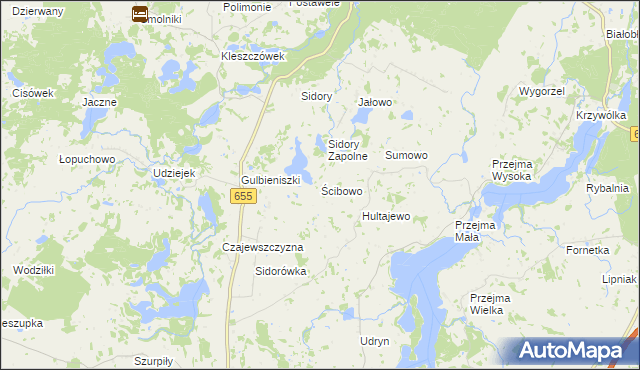 mapa Ścibowo gmina Jeleniewo, Ścibowo gmina Jeleniewo na mapie Targeo