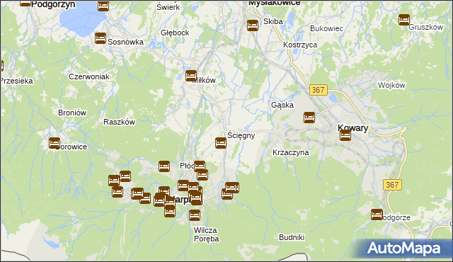 mapa Ściegny, Ściegny na mapie Targeo