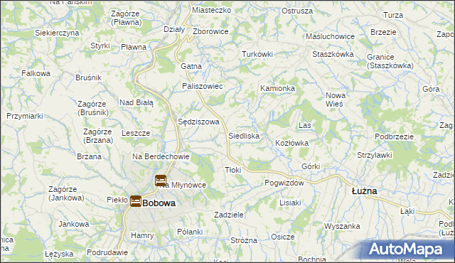 mapa Siedliska gmina Bobowa, Siedliska gmina Bobowa na mapie Targeo