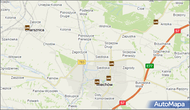 mapa Siedliska gmina Miechów, Siedliska gmina Miechów na mapie Targeo