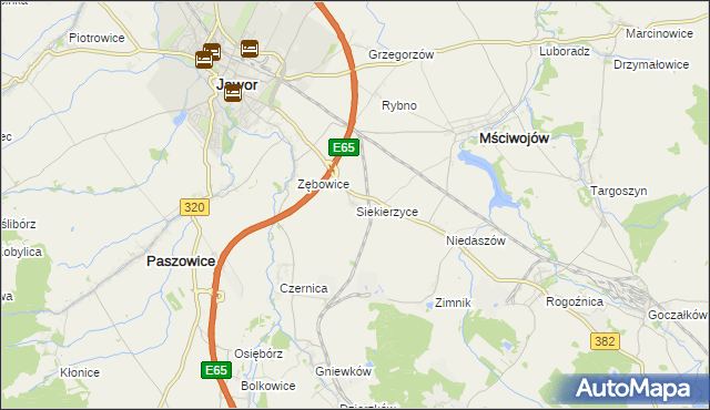 mapa Siekierzyce, Siekierzyce na mapie Targeo