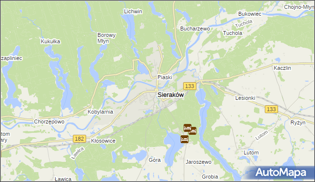 mapa Sieraków powiat międzychodzki, Sieraków powiat międzychodzki na mapie Targeo