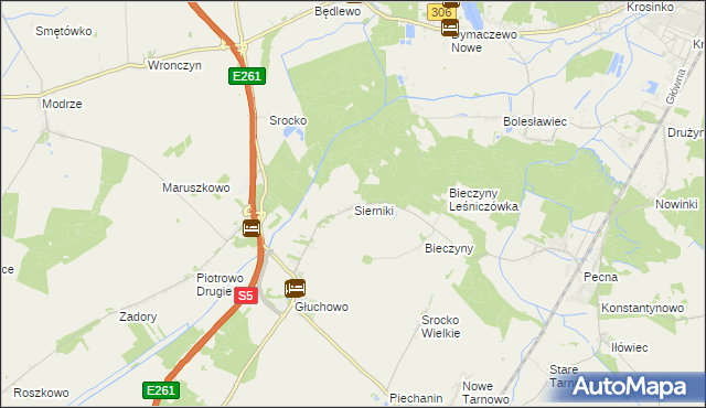 mapa Sierniki gmina Czempiń, Sierniki gmina Czempiń na mapie Targeo