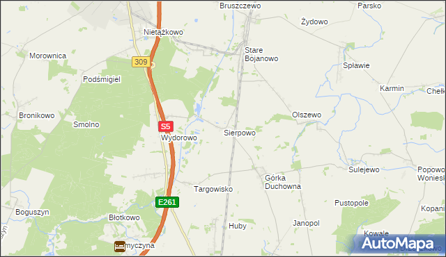 mapa Sierpowo gmina Śmigiel, Sierpowo gmina Śmigiel na mapie Targeo